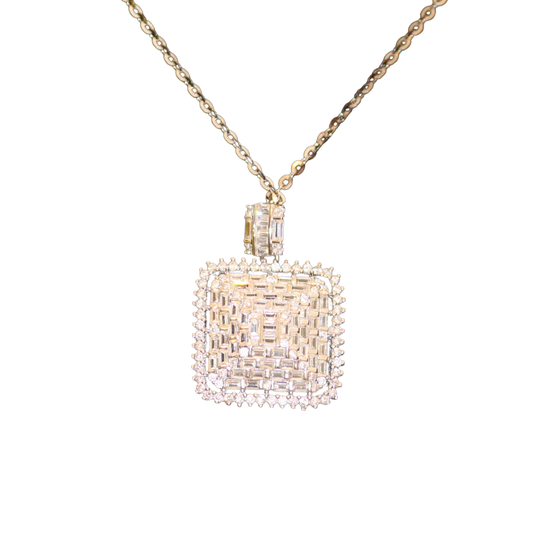 Square Shaped Pure Silver Gem Necklace